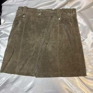 Blank NYC Olive Suede Mini Skirt with Zip Accents